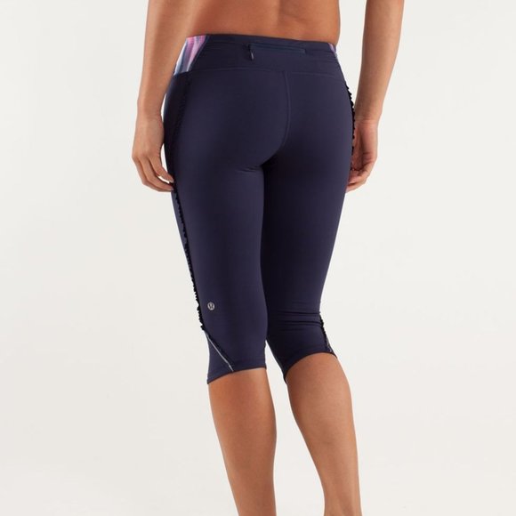 Lululemon Run: Fast& Free Crop Deep Indigo / Mirage Deep Indigo / White sz 4 EUC - Picture 4 of 16